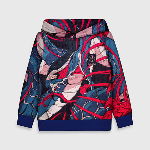 Детская толстовка Самурай Якудза, змей, скелет / 3D-Синий – фото 1