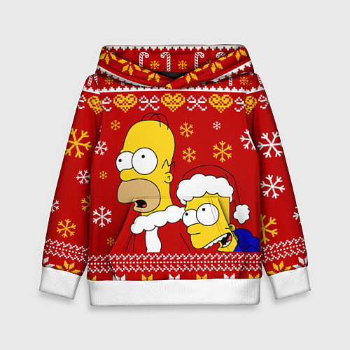 Детская толстовка Новогодний Гомер и Барт Симпсоны / 3D-Белый – фото 1
