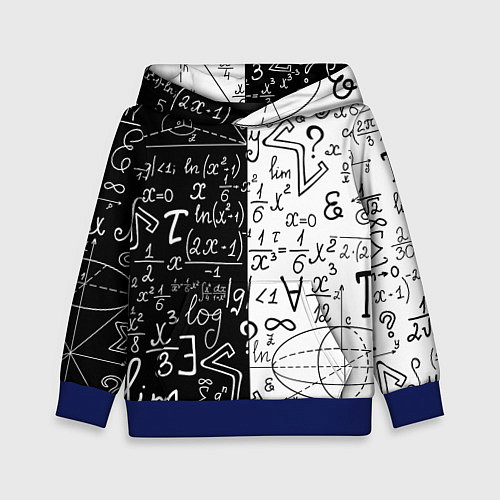 Детская толстовка ЧЁРНО БЕЛЫЕ ФОРМУЛЫ ФИЗИКА МАТЕМАТИКА / 3D-Синий – фото 1