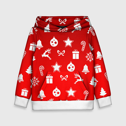 Детская толстовка Новогодний узор красный градиент / 3D-Белый – фото 1