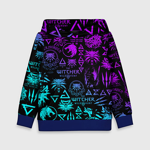 Детская толстовка ВЕДЬМАК ЛОГОБОМБИНГ НЕОН / 3D-Синий – фото 1