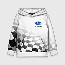 Толстовка-худи детская Subaru, Субару Спорт, Финишный флаг, цвет: 3D-белый