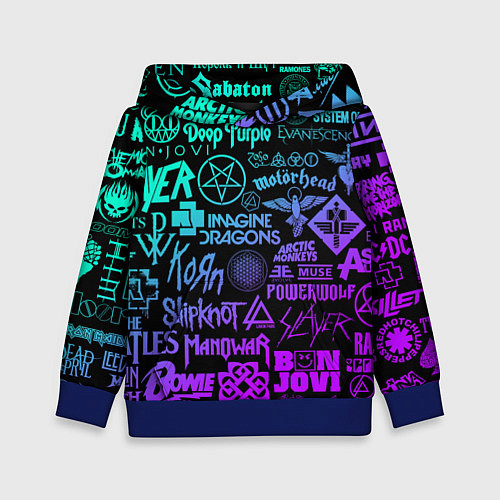 Детская толстовка ЛОГОТИПЫ РОК ГРУПП НЕОН ROCK NEON / 3D-Синий – фото 1