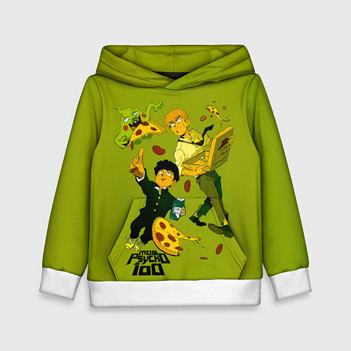 Детская толстовка Шигео, Ямочки и Рэйгэн налет на пиццу - Mob Psycho / 3D-Белый – фото 1