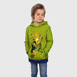 Толстовка-худи детская Шигео, Ямочки и Рэйгэн налет на пиццу - Mob Psycho, цвет: 3D-синий — фото 2