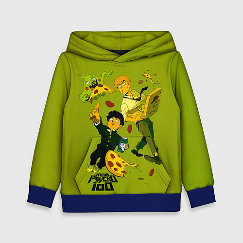 Детская толстовка Шигео, Ямочки и Рэйгэн налет на пиццу - Mob Psycho / 3D-Синий – фото 1