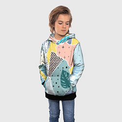 Толстовка-худи детская Абстрактный узор с пальмовыми листами и геометрией, цвет: 3D-черный — фото 2