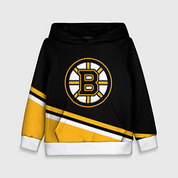 Толстовка-худи детская Бостон Брюинз, Boston Bruins Диагональные полосы, цвет: 3D-белый