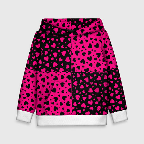 Детская толстовка Черно-Розовые сердца / 3D-Белый – фото 1