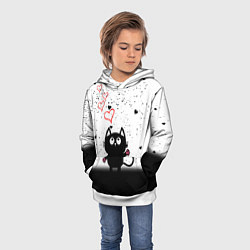 Толстовка-худи детская Котик в тумане Сердечки, цвет: 3D-белый — фото 2