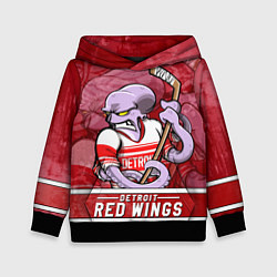 Толстовка-худи детская Детройт Ред Уингз, Detroit Red Wings Маскот, цвет: 3D-черный