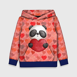 Толстовка-худи детская Панда с сердечком день влюбленных, цвет: 3D-синий