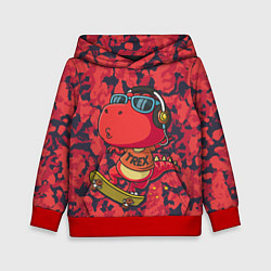 Толстовка-худи детская Веселый динозавр на скейте, цвет: 3D-красный