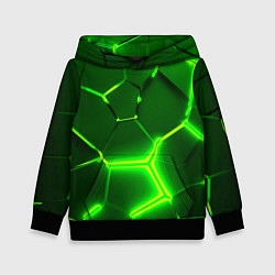 Толстовка-худи детская 3D ПЛИТЫ НЕОН NEON GREEN HEXAGON РАЗЛОМ, цвет: 3D-черный