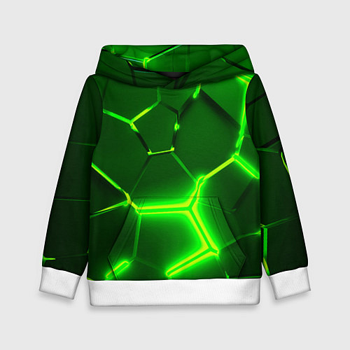 Детская толстовка 3D ПЛИТЫ НЕОН NEON GREEN HEXAGON РАЗЛОМ / 3D-Белый – фото 1