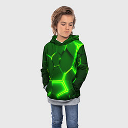 Толстовка-худи детская 3D ПЛИТЫ НЕОН NEON GREEN HEXAGON РАЗЛОМ, цвет: 3D-меланж — фото 2