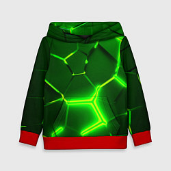 Толстовка-худи детская 3D ПЛИТЫ НЕОН NEON GREEN HEXAGON РАЗЛОМ, цвет: 3D-красный