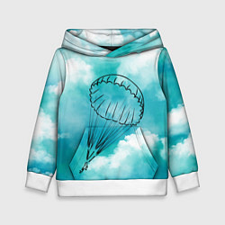 Толстовка-худи детская Парашютист в облаках, цвет: 3D-белый