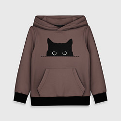 Толстовка-худи детская Черная кошка выглядывает из укрытия, цвет: 3D-черный