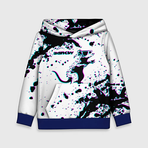 Детская толстовка BANKSY БЭНКСИ крыса в очках глитч / 3D-Синий – фото 1