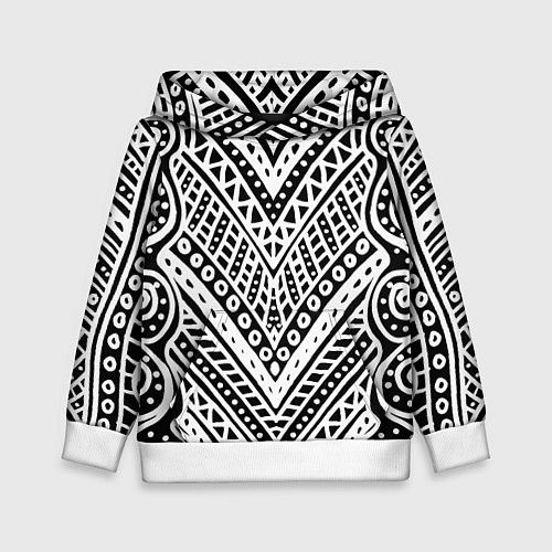 Детская толстовка Абстракция черно-белая Волны, полосы, вензеля Моно / 3D-Белый – фото 1