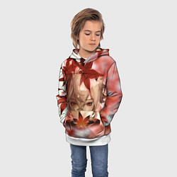 Толстовка-худи детская Кадзуха и кленовые листья, цвет: 3D-белый — фото 2