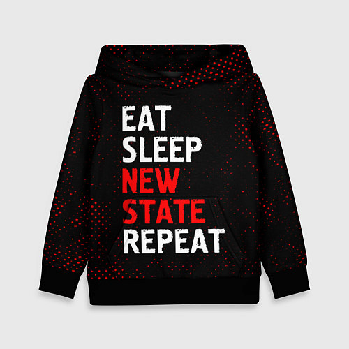 Детская толстовка Eat Sleep New State Repeat - Потертости / 3D-Черный – фото 1