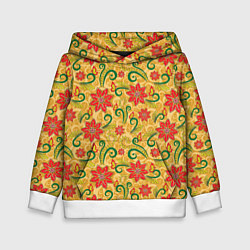 Толстовка-худи детская Оранжевая хохлома, цвет: 3D-белый