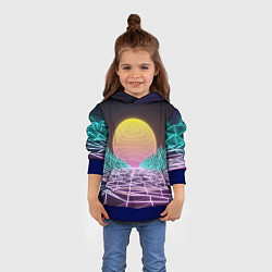 Толстовка-худи детская Vaporwave Закат солнца в горах Neon, цвет: 3D-синий — фото 2