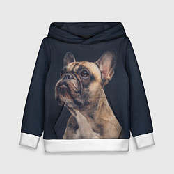 Толстовка-худи детская Голова французского бульдога, цвет: 3D-белый