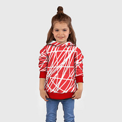 Толстовка-худи детская Белые линии на красном фоне Абстракция, цвет: 3D-красный — фото 2
