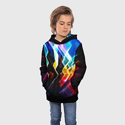 Толстовка-худи детская Неоновая молния Абстракция Neon Lightning Abstract, цвет: 3D-черный — фото 2