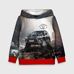 Толстовка-худи детская Toyota Land Cruiser 200 в пещере со скальными рису, цвет: 3D-красный