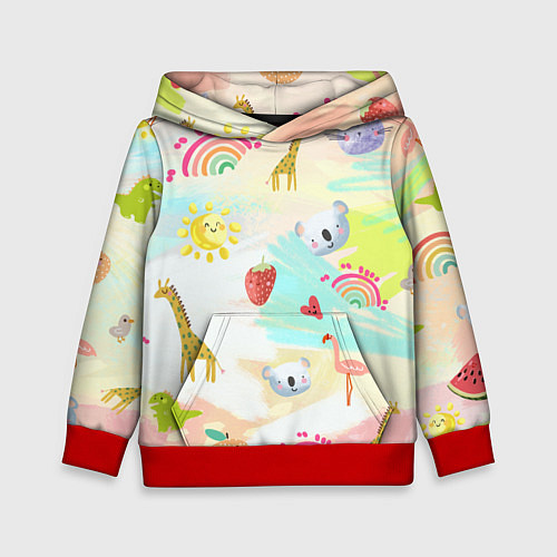 Детская толстовка Красочные животные / 3D-Красный – фото 1