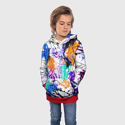 Толстовка-худи детская Брызги и мазки разноцветных красок на белом фоне, цвет: 3D-красный — фото 2