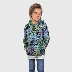 Толстовка-худи детская Разноцветные Листья Пальм В Ночных Джунглях, цвет: 3D-белый — фото 2