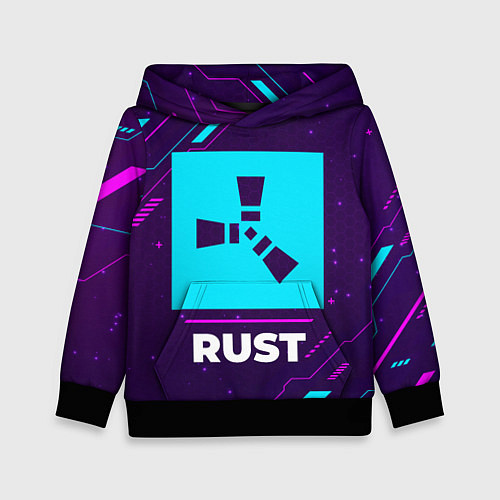 Детская толстовка Символ Rust в неоновых цветах на темном фоне / 3D-Черный – фото 1