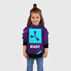 Толстовка-худи детская Символ Rust в неоновых цветах на темном фоне, цвет: 3D-черный — фото 2
