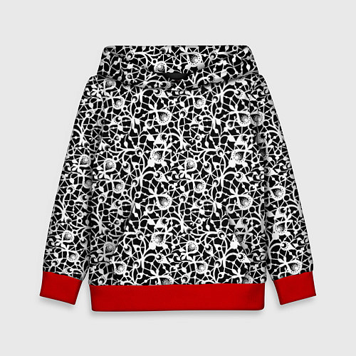 Детская толстовка Черно-белый кружевной ажурный узор / 3D-Красный – фото 1
