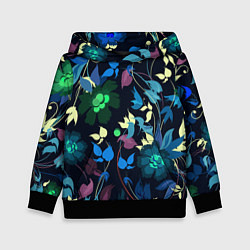 Толстовка-худи детская Color summer night Floral pattern, цвет: 3D-черный