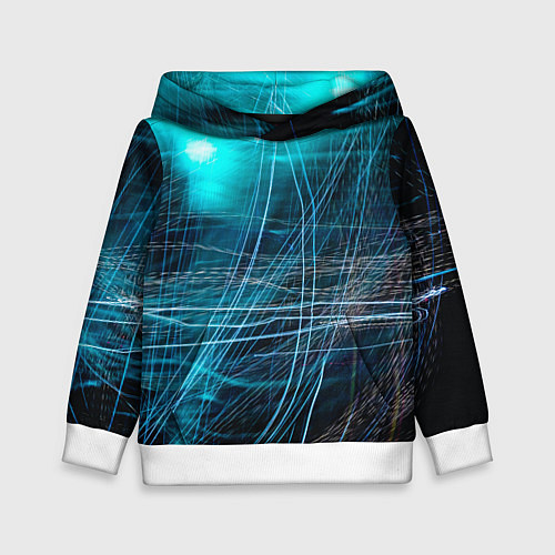 Детская толстовка Неоновые волны и линии - Голубой / 3D-Белый – фото 1