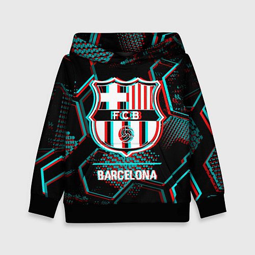 Детская толстовка Barcelona FC в стиле Glitch на темном фоне / 3D-Черный – фото 1