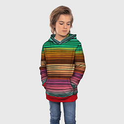 Толстовка-худи детская Multicolored thin stripes Разноцветные полосы, цвет: 3D-красный — фото 2