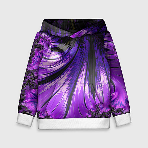 Детская толстовка Неоновый фрактал черный с фиолетовым Абстракция / 3D-Белый – фото 1