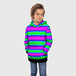 Толстовка-худи детская Зеленый и фиолетовые яркие неоновые полосы striped, цвет: 3D-черный — фото 2