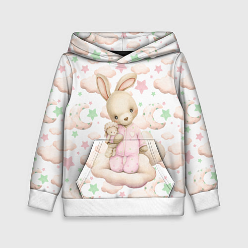 Детская толстовка Зайка на облачке на белом / 3D-Белый – фото 1