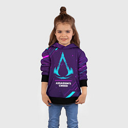 Толстовка-худи детская Символ Assassins Creed в неоновых цветах на темном, цвет: 3D-черный — фото 2