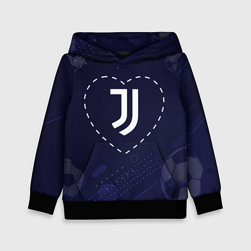 Детская толстовка Лого Juventus в сердечке на фоне мячей / 3D-Черный – фото 1
