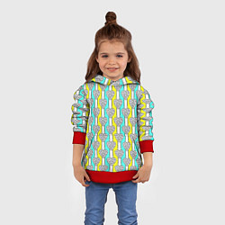 Толстовка-худи детская Striped multicolored pattern with hearts, цвет: 3D-красный — фото 2