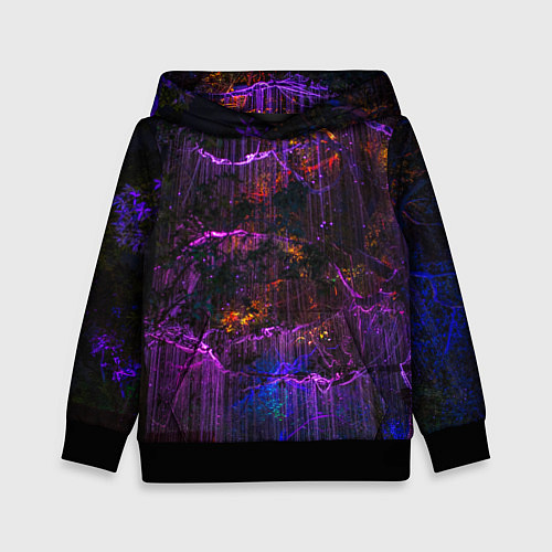 Детская толстовка Неоновые лучи и листья - Фиолетовый / 3D-Черный – фото 1